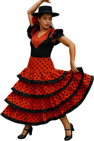 Joya Party® Spaanse Flamenco Verkleed Jurk Volwassenen | Zwart Rood Glamour Jurk | Carnaval Verkleedjurk Dames | Dansjurk Zwarte Stippen Vrouwen | Spaanse Danseres | Carnavalskleding | Maat XS