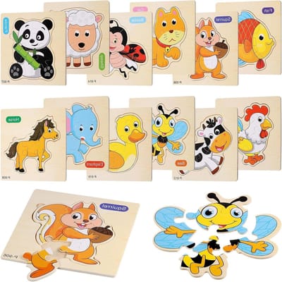 Cosensi - Houten puzzel 12 stuks dieren educatief speelgoed kinderen 1 2 3 jaar - Montessori puzzelset geschenken verjaardag Pasen Halloween Kerstmis