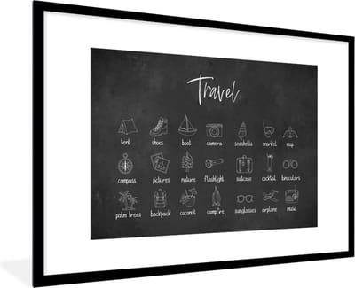 Fotolijst incl. Poster - Spreuken - Quotes - Travel - Snorkel - Map - 120x80 cm - Posterlijst