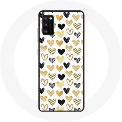 Samsung Galaxy A41 hoesje Abstracte textuur achtergrond harten zwart geel en grijs