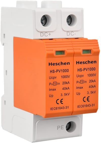 Allecto - Overspanningsbeveiliging - 1000VDC - Vuurvast - 35mm DIN-railmontage - 2P 20KA - Geschikt voor zonnepanelen - HS-PV1000