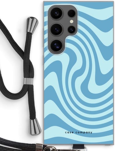 Case Company® - Hoesje met koord geschikt voor Samsung Galaxy S24 Ultra hoesje met Koord - Swirl Blauw - Telefoonhoesje met Zwart Koord - Bescherming aan alle Kanten en Over de Schermrand