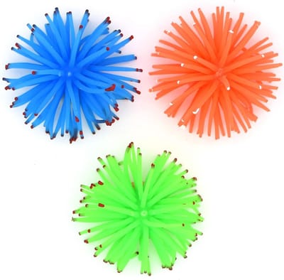 Zachte Koraal Decoraties voor Aquarium, 3 Stuks Kunstmatige Zee-Urchin Ballen en Anemoon Versiering in Groen, Oranje en Blauw
