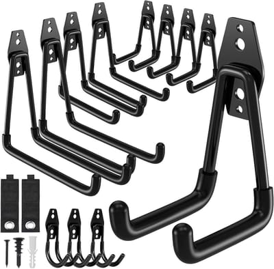 Zware Niet-Slip Garage Wandhaken - 14 Stuks in 4 Verschillende Maten voor Garage, Werkplaats en Schuur