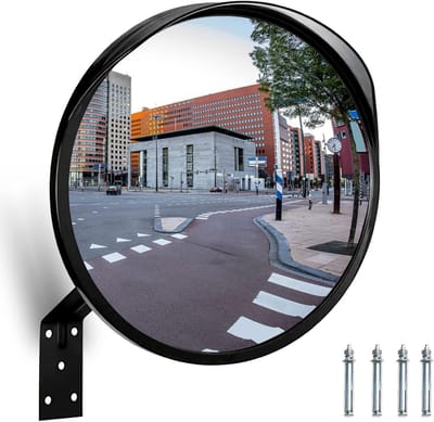Panoramaspiegel, verkeersspiegel, parabolische spiegel, observatiespiegel, convexspiegel, 30 cm, voor straat- en garagespiegel, gebruik buiten en binnen, zwart