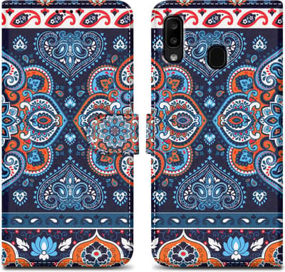 Cadorabo Hoesje geschikt voor Samsung Galaxy A20 / A30 / M10s - Design Blauwe Mandala No. 1 - Beschermhoes Case Cover met magnetische sluiting, standaardfunctie en kaartvakje
