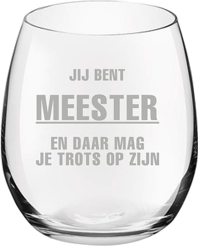 Gegraveerde Drinkglas 39cl Jij bent Meester en daar mag je trots op zijn
