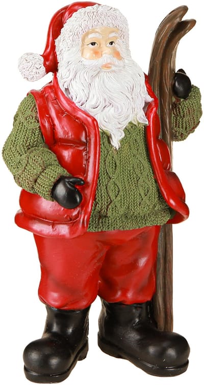 Decoratiefiguur van de Kerstman met ski, geschilderd 14×10,5×24,5 cm