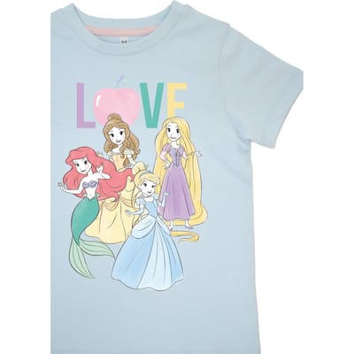 Disney Meisjes Love Princess AOP Lange Pyjama Set met Korte Mouwen (Babyblauw)