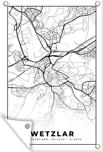 Muurdecoratie Wetzlar - Plattegrond - Kaart - Stadskaart - 120x180 cm - Tuinposter - Tuindoek