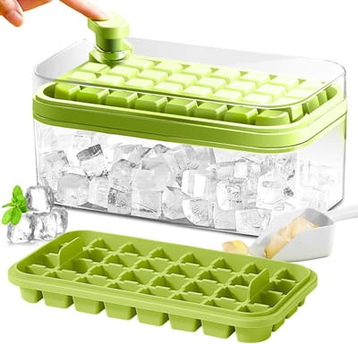 Ijsblokjesvorm - ijsvormpjes - 1-pack herbruikbare grote ijsblokjesvormen, ijsblokjesvorm voor vriezer met deksel, gemakkelijk te openen ijsblokjesvorm voor dranken, whisky en cocktails(blauw)