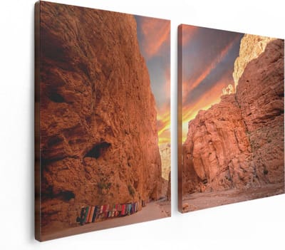 Artaza Canvas Schilderij Tweeluik Todghakloof Rivier in Atlas, Marokko - 120x80 - Foto Op Canvas - Canvas Print