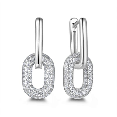 9NB-1673 – New Bling – Zilveren oorbellen schakels – Met zirkonia – Zilverkleurig – 925 zilver