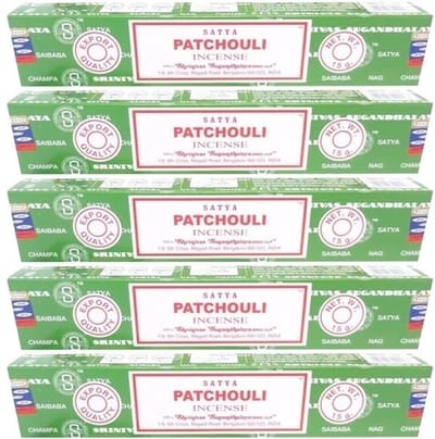 Satya Nag Champa Wierook stokjes - Patchouli - 5 pakje van 12 stuks - 15 gram