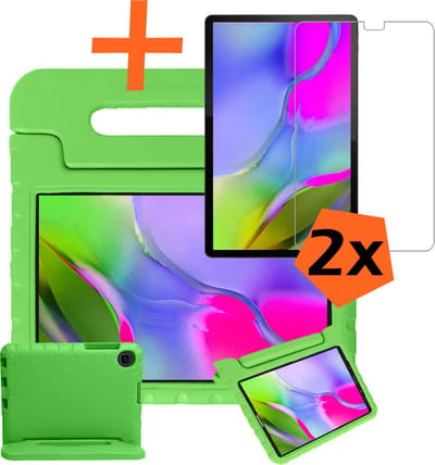 Hoesje - Geschikt voor Samsung Galaxy Tab A 10.1 (2019) - Met 2x Screenprotector - Kinderhoes Shockproof Bumper - Kidsproof Case - Tablet Hoes - Kinder Hoes Cover - Groen