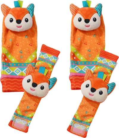 SnuffelSokjes Vosje - Baby Rammelaar - Rammelaar sokjes - Polsrammelaar - Baby speelgoed - Baby Knuffel - Pluche Knuffels - Baby Sokjes - Set van 4