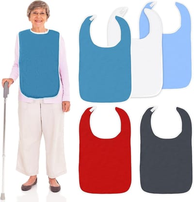 JeiibrZui 5 Stuks Adulte Slabbertjes - 75x45 Cm - Herbruikbaar Katoen Met Klittenband - Grijs Blauw Wit Rood - Voor Senioren Zorg En Eten