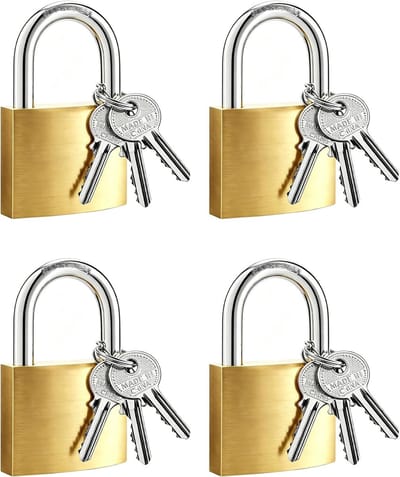 Hangsloten met sleutel - 4 stuks messing hangsloten voor reiskoffers, kluisjes en rugzakken, ideaal voor bagage en veiligheid