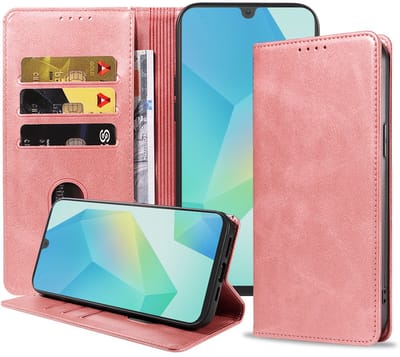 Smartphonica Telefoonhoesje Geschikt voor Samsung Galaxy A16 Kunstleer met Magnetische sluiting en Pasjeshouders Bookcase met Klepje - Roze geschikt voor Samsung Galaxy A16