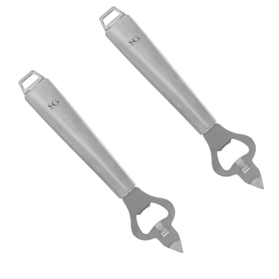 5Five Flessen opener - 2x - zilver - 20 cm - van RVS - Keukengerei - Flessen opener