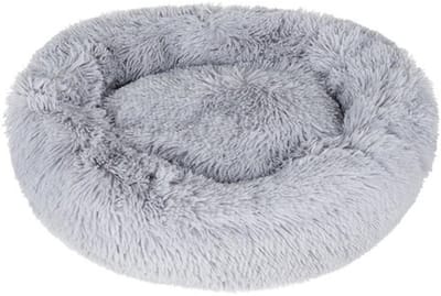 Purlov Donut Honden, kattenmand - grijs - Ø 60 cm - Huisdieren lig/slaap kussen - Dikke warme ondergrond - hondenmand