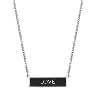 Key Moments Color 8KM-NE0002 Stalen Collier met Hanger - Love - Lengte 40 + 5 cm - Cadeau voor haar - Zilverkleurig / Zwart