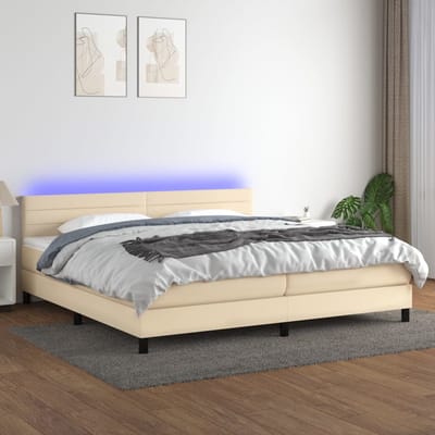 vidaXL - Boxspring - met - matras - en - LED - stof - crèmekleurig - 200x200 - cm