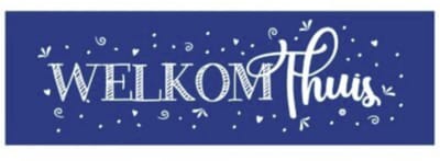 Vlag | Spandoek | Welkom thuis | blauw met witte letters | 188 x 60 cm