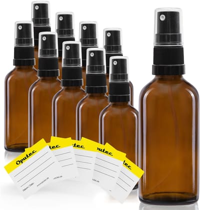Oputec 10 x 30 ml sprayflessen – bruin glas met fijne verstuiver & etiketten – lekvrij & navulbaar