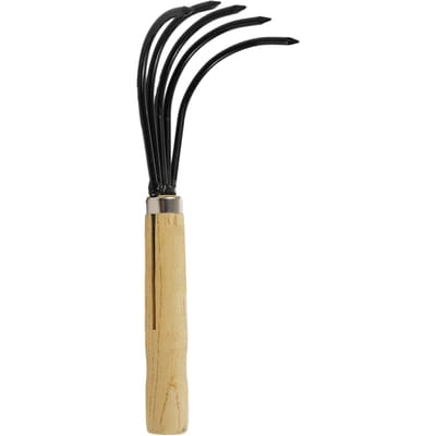 Râteau à 5 dents Cultivateur manuel avec manche court en bois, Outil râteau manuel de jardin résistant à la flexion, Idéal pour ameublir ou désherber Type B black