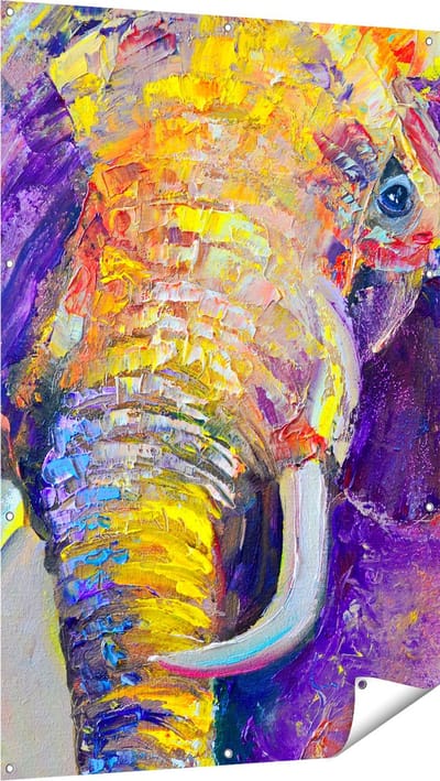 Gards Tuinposter Olifant van Olieverf - Kleur - Abstract - 100x150 cm - Tuindoek - Tuindecoratie - Wanddecoratie buiten - Tuinschilderij