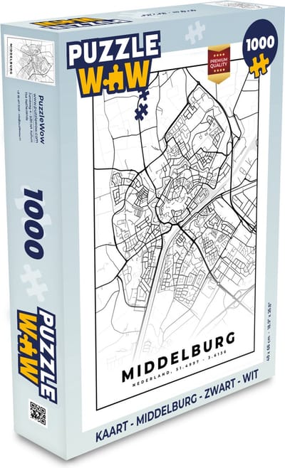 Puzzel Kaart - Middelburg - Zwart - Wit - Legpuzzel - Puzzel 1000 stukjes volwassenen