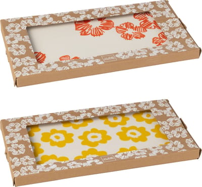 J-Line bord Bloemen Rechthoek - keramiek - mix - 2 stuks