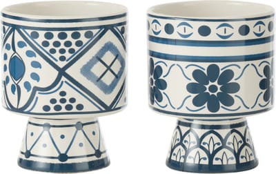 J-Line bloempot Mykonos - keramiek - blauw - small - 2 stuks - Ø 10.7 cm