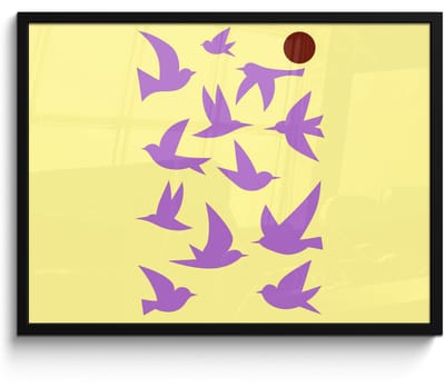 Poster in lijst - Fotolijst 80x60 cm - Posters - Vogels - Cirkel - Geel - Beweging - Posterlijst zwart - Decoratie - Wanddecoratie woonkamer - Muurdecoratie slaapkamer