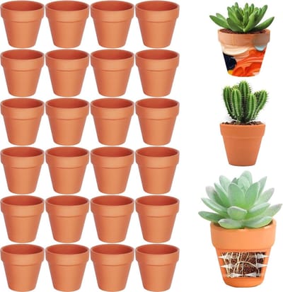 Famanu – Set van 24 kleine kleipotten van 4,8 x 4 cm met afvoergat, terracotta plantenpotten voor knutselen en het kweken van zaailingen