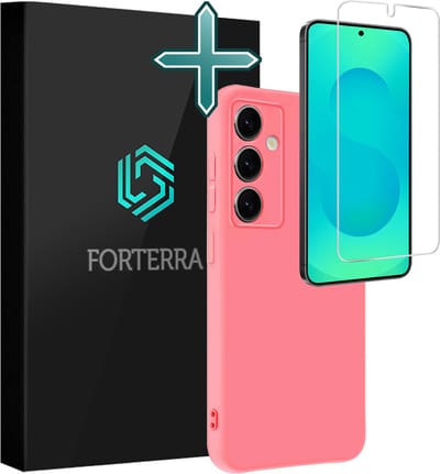 Hoesje Met Screenprotector - Geschikt voor Samsung Galaxy S25 - Sterk & Shockproof - Telefoon Hoes - Back Cover - Siliconen Case - Licht Roze
