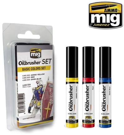 AMMO by Mig Jimenez Hobbyverf Enamel verf - MIG 7504 Oilbrusher Basic Colors - Set Oilbrusher(s) - 3 x 10 ml