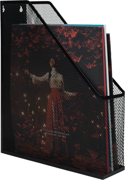 QUVIO Tijdschriftencassette - Tijdschriftenhouder - Tijdschriftenrek - Krantenbak - Lectuurbak - Magazinehouder - Magazinerek - Tijdschriftenrek wand - Gaas - Klassiek - Staal - 25,5 x 7,5 x 32 - Zwart