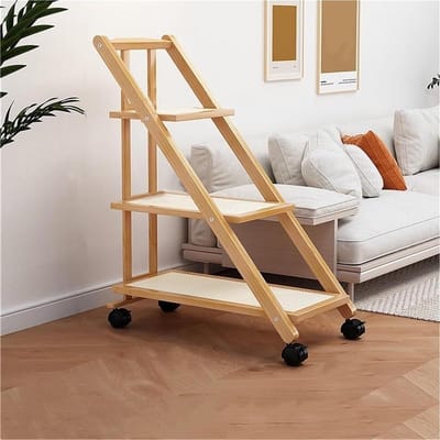 Rollende bijzettafel - Verrijdbare tafel - Opbergen en decoreren - Rotan weefpatroon - 3 niveaus - Messing