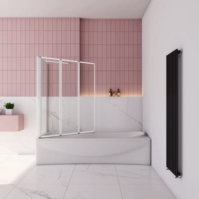 120x75x140cm Badwanden Badwand 3 panelen vouwbaar met vast zijwand,4mm helder ESG-veiligheidsglas,profiel van mat grijs