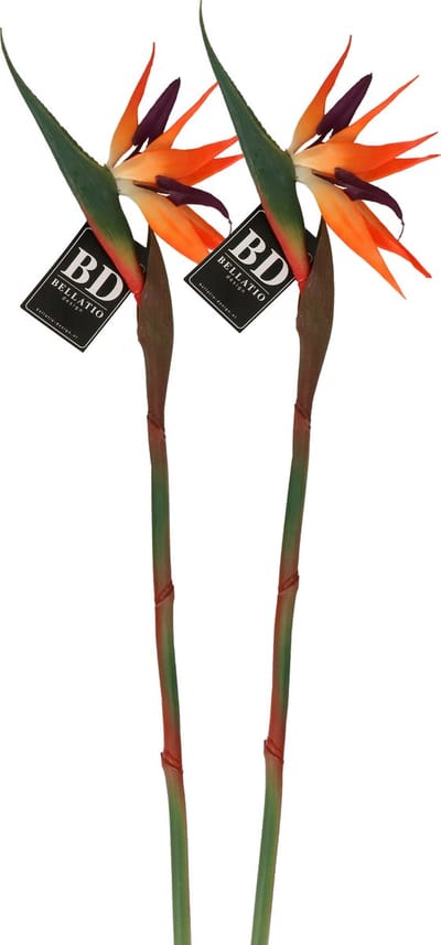 Bellatio Design Kunstbloem Strelitzia - 2x - 84 cm - losse steel - kunst zijdebloem - Paradijsvogelplant