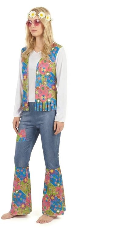 Vegaoo - Driekleurig Flower Power hippie pak voor vrouwen