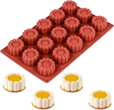 Mousse taartvormen met 15 holtes in bloemvorm, ideaal voor desserts zoals brownies, gelei en pudding