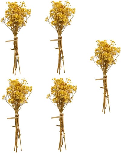 Gedroogde Gipskruid - Natuurlijke Bloemen - Decoratie Boeket - 5 Sets - 12cm Hoog - Geel