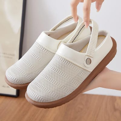 Slippers voor dames in de zomer Ademend Katoen en Linnen Casual Schoenen Literair en Artistiek Buiten Semi-slippers Comfortabele Moeder Schoenen 38 gray