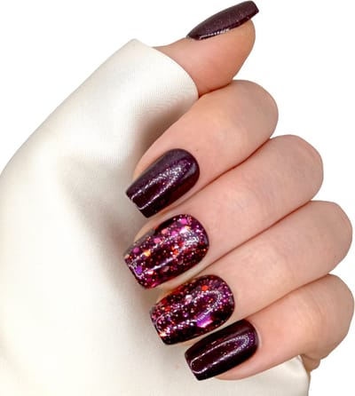 SD Press on Nails - B-216 - Plaknagels - Nagelset 20 Nagels - Donkerrood Glitter - Gellak - Nagellak - XS Coffin Nageltips - Nepnagels met Lijm - Kunstnagels - Nail Art - Handmade - Valse nagels - Nagelvijl - Accessoires