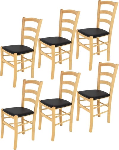Tommychairs Venice - Eetkamerstoelen - Set van 6 - Naturel & Zwart - Stof & Hout
