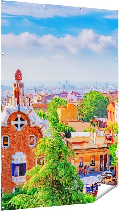 Gards Tuinposter Park G�ell in Barcelona - Kleurrijk - 120x180 cm - Tuindoek - Tuindecoratie - Wanddecoratie buiten - Tuinschilderij