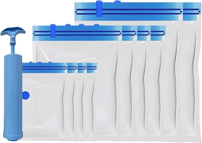 Compressiezakken voor reizen - Vacuümzakken organizer - Ruimte besparen - Inclusief handpomp - 10 stuks - Transparant
